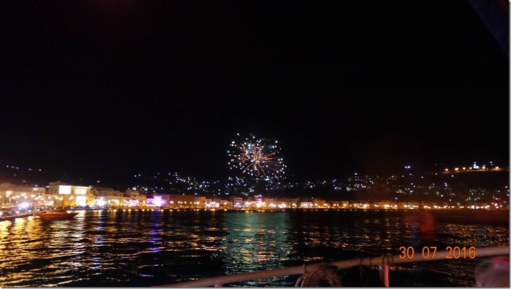 fireworks and a fishing boat parade